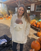 Pumpkin patch day — baby snoozing in cream Snoozeroo hoodie pouch